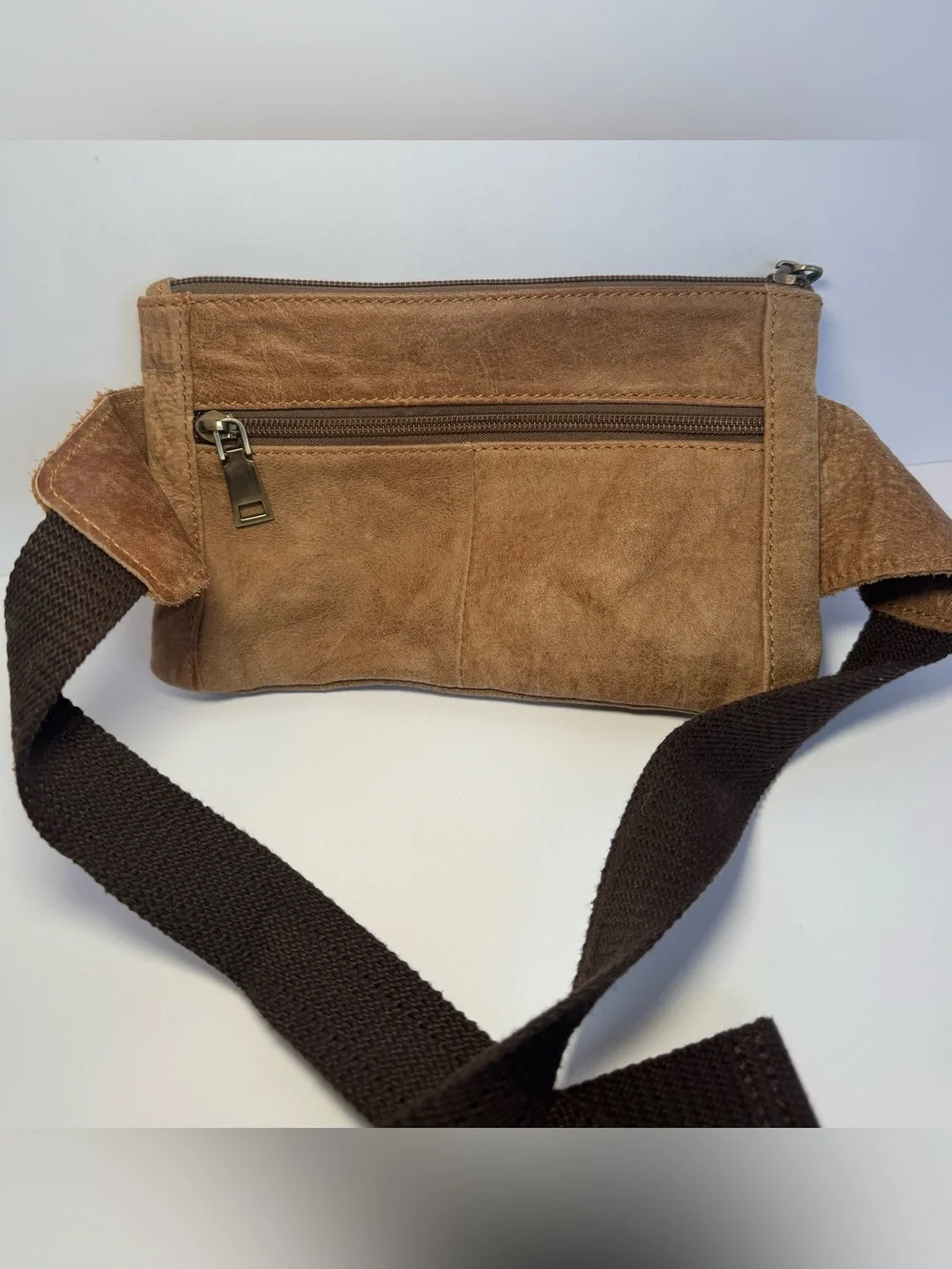 Loyofun Genuine Brown Leather Fanny Pack Waist Bag Brass Metal Buckle Vintage
